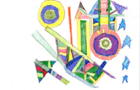 a child's drawing of colorful shapes and lines