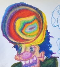 a drawing of a clown with a colorful hat