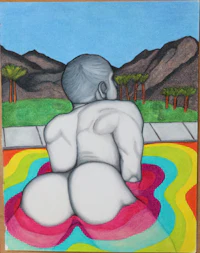 a drawing of a nude man in a pool