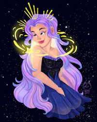a girl with purple hair and a star on her head