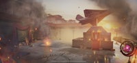 a screenshot of a burning building in a video game