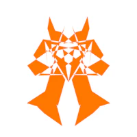 an orange logo with triangles on a white background