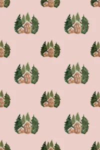 gingerbread houses on a pink background
