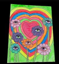 a painting with colorful flowers in a heart shape