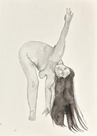 a drawing of a nude woman with long hair