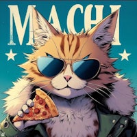 an image of a cat wearing sunglasses and holding a slice of pizza