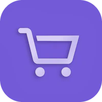 a shopping cart icon on a purple background