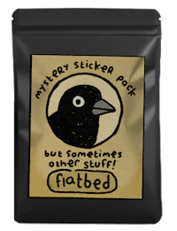 a black and white image of a crow with a sticker on it