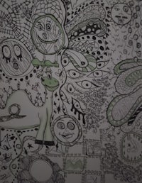 a drawing of a green doodle with a lot of doodles