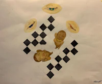 a drawing of a chess board with two eyes on it