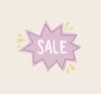 a cartoon sale sign on a beige background