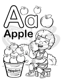 a boy with apples in a bucket coloring page