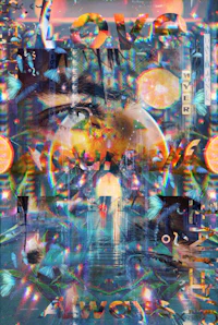a psychedelic image of a man with a heart on his face