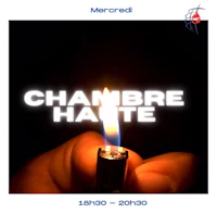 a person holding a candle with the words'chambre haine' written on it