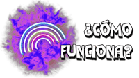 como funciona logo with a rainbow in the middle