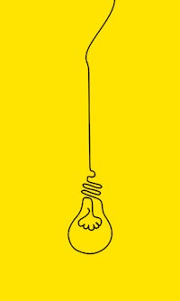 a drawing of a light bulb hanging on a yellow background