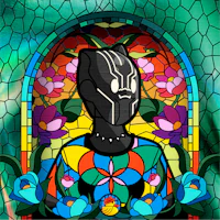 black panther stained glass by person