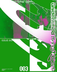 the cover of a magazine with a green and pink background