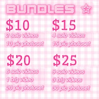 a pink and white poster with a price list for a bundle of videos