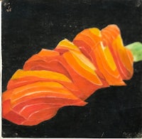 a painting of an orange flower on a black background