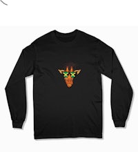a black long sleeve t - shirt with an image of a man wearing sunglasses