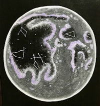 a painting of a moon with purple stars on it
