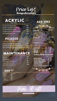 a price list for a nail salon