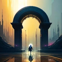 an image of a man standing in front of an archway