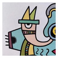 a drawing of a cartoon character wearing a hat