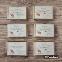six chocolate strawberry soap bars on a wooden table
