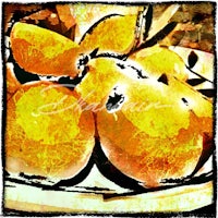 a painting of some oranges on a plate