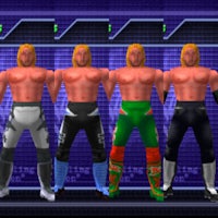 a group of wrestlers standing in front of a screen