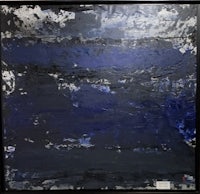 an abstract painting of a blue and black painting