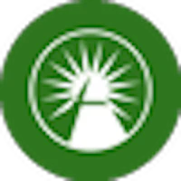 a green and white logo with a sun in the middle