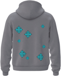 a gray hoodie with blue dots on it