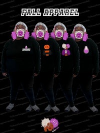 a group of people in black and pink shirts with the words fall apparel