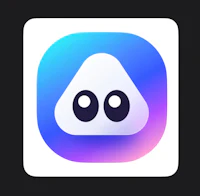 a blue and purple icon with two eyes on it