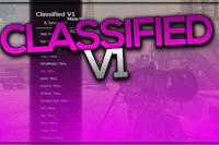 the words classified v on a purple background