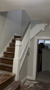 a staircase in a house that is being remodeled