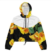 a yellow and black hoodie with flowers on it