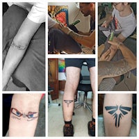 a collage of pictures of people with tattoos on their legs