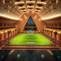 3d rendering of a soccer field inside a building