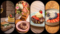 a collage of pictures showing different types of desserts