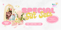 a special gift set with flowers and a free greeting card