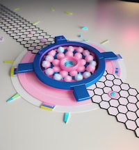 a pink and blue machine on a table