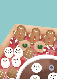 an illustration of a christmas cookie tray with gingerbread cookies and candy canes