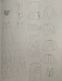 a sketch of a variety of clothes and accessories
