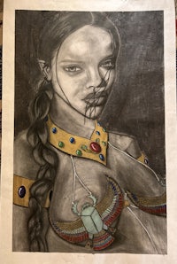 a drawing of a woman with an egyptian necklace