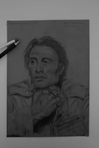 a drawing of a man with a pencil