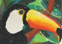 a painting of a toucan with a bright yellow beak
